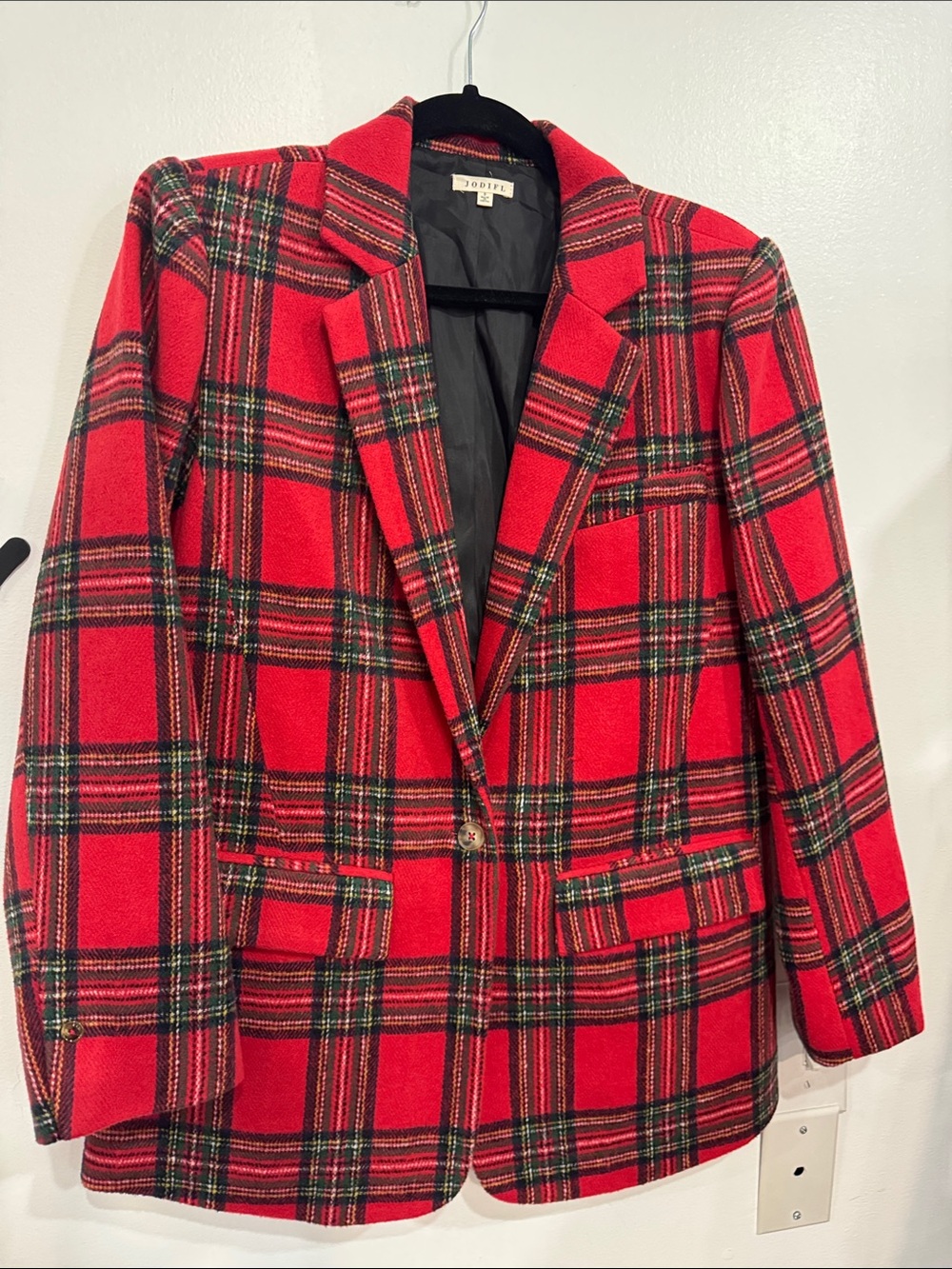 JODIFL Red Plaid Blazer Jacket